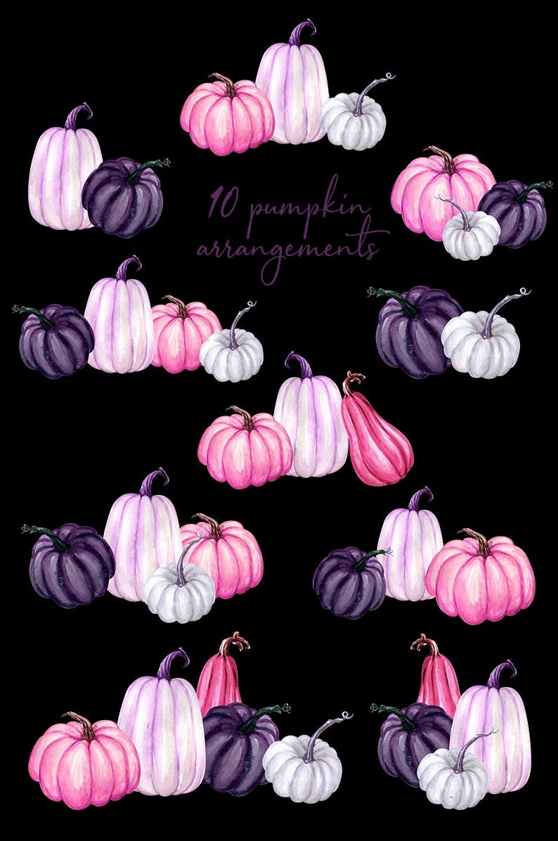 Fall Clipart Pink Halloween Pumpkin Clipart Watercolor - Etsy