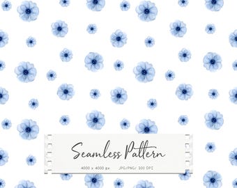 Diseño floral azul sin costuras, estampado floral en acuarela, papel digital, fondo suave y elegante, diseño para baby shower o boda.