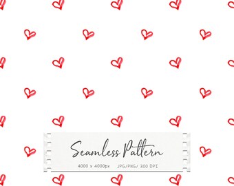 Patrón de corazón rojo sin costuras, papel digital minimalista de San Valentín, fondo de amor, JPG, PNG (descarga digital)