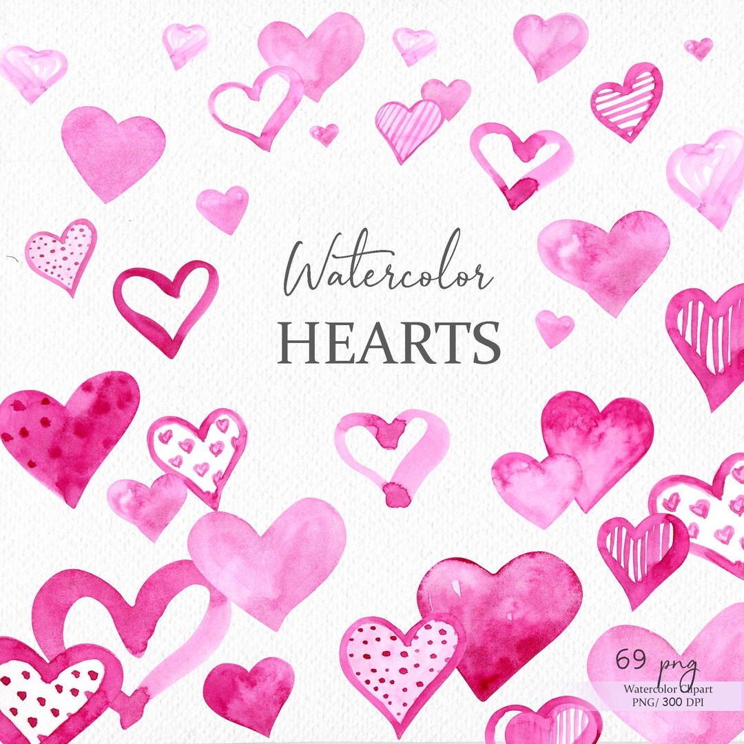 Watercolor Pink Heart Clipart PNG, Hand Painted Hearts, Valentine Love ...