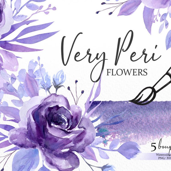 Purple flowers watercolor clipart, Very peri bouquets png, floral clipart, wedding invitation decor, purple roses clipart, digital download