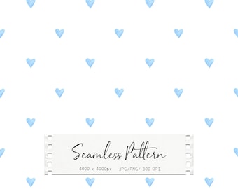 Patrón sin costuras de corazones azules, papel de acuarela para guardería (descarga digital)