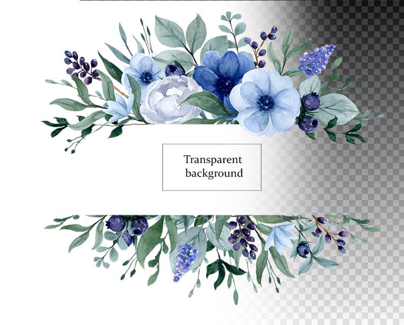 Blue floral flower frame clipart Wildflower border png | Etsy