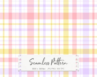 Carta digitale senza cuciture a quadretti pastello, sfondo a scacchi rosa e gialli, grazioso stile cottagecore per tessuti, JPG, PNG (download digitale)