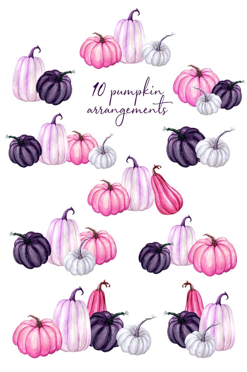 Fall Clipart Pink Halloween Pumpkin Clipart Watercolor - Etsy