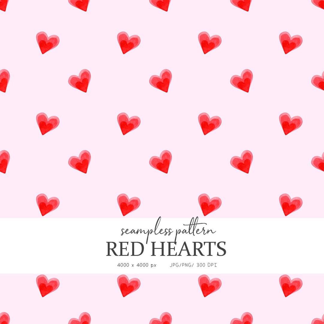 Pink Seamless Heart Pattern, Watercolor Red Hearts on Pastel Pink ...