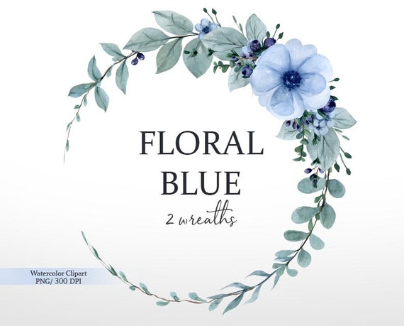Corona floral con flores azules png Clipart de marco floral - Etsy España