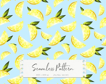 Patrón sin costuras de limones para tela, papel digital de cítricos, fondo de frutas de verano, JPG, PNG (descarga digital)