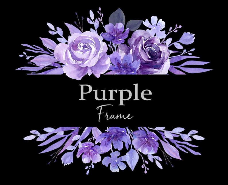 May include: Purple watercolor floral frame with the text "Purple Frame" in the center.