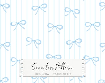 Patrón de lazo azul sin costuras, papel digital coqueto, diseño de tela de rayas de cinta para guardería, baby shower, textiles, manualidades y papel tapiz.