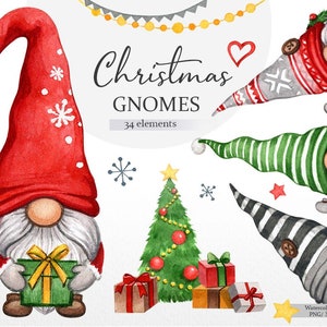 Clipart gnomo di Natale, gnome invernale png, clipart di Natale, png di natale carino, clipart di acquerello, decorazione di Natale, download digitale