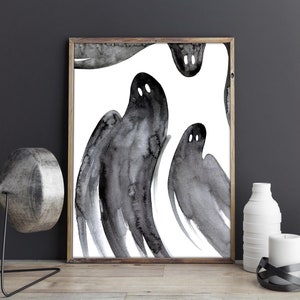 Halloween watercolor ghost,  printable wall art 8x10, halloween decor, halloween poster, halloween home decor, creepy art, digital download