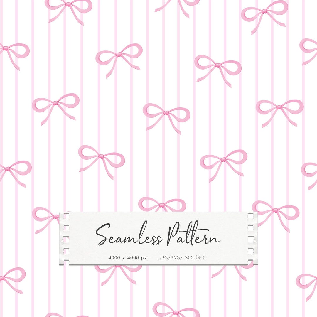 Pink Bow Seamless Pattern, Coquette Stripes Background, Cute Digital ...