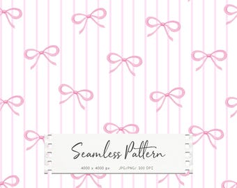 Patrón sin costuras de lazo rosa, fondo de rayas coquetas, lindo papel digital para scrapbooking, tela, habitación infantil