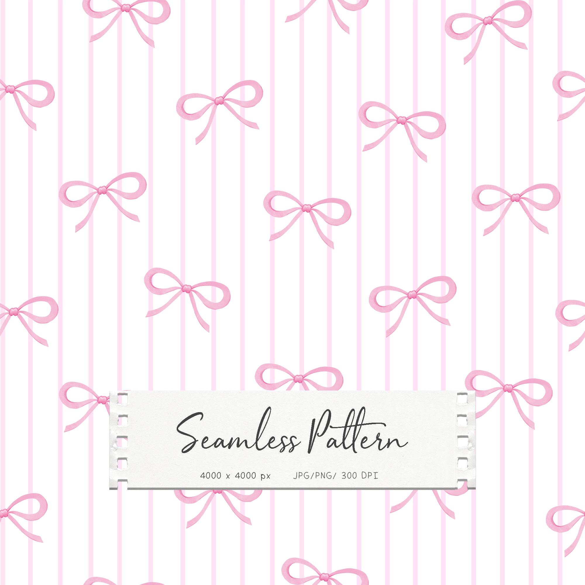 Pink Bow Seamless Pattern, Coquette Stripes Background, Cute Digital ...