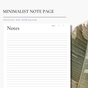 Minimalist Printable Note Page | Digital Download | PDF Download | Note Page Template