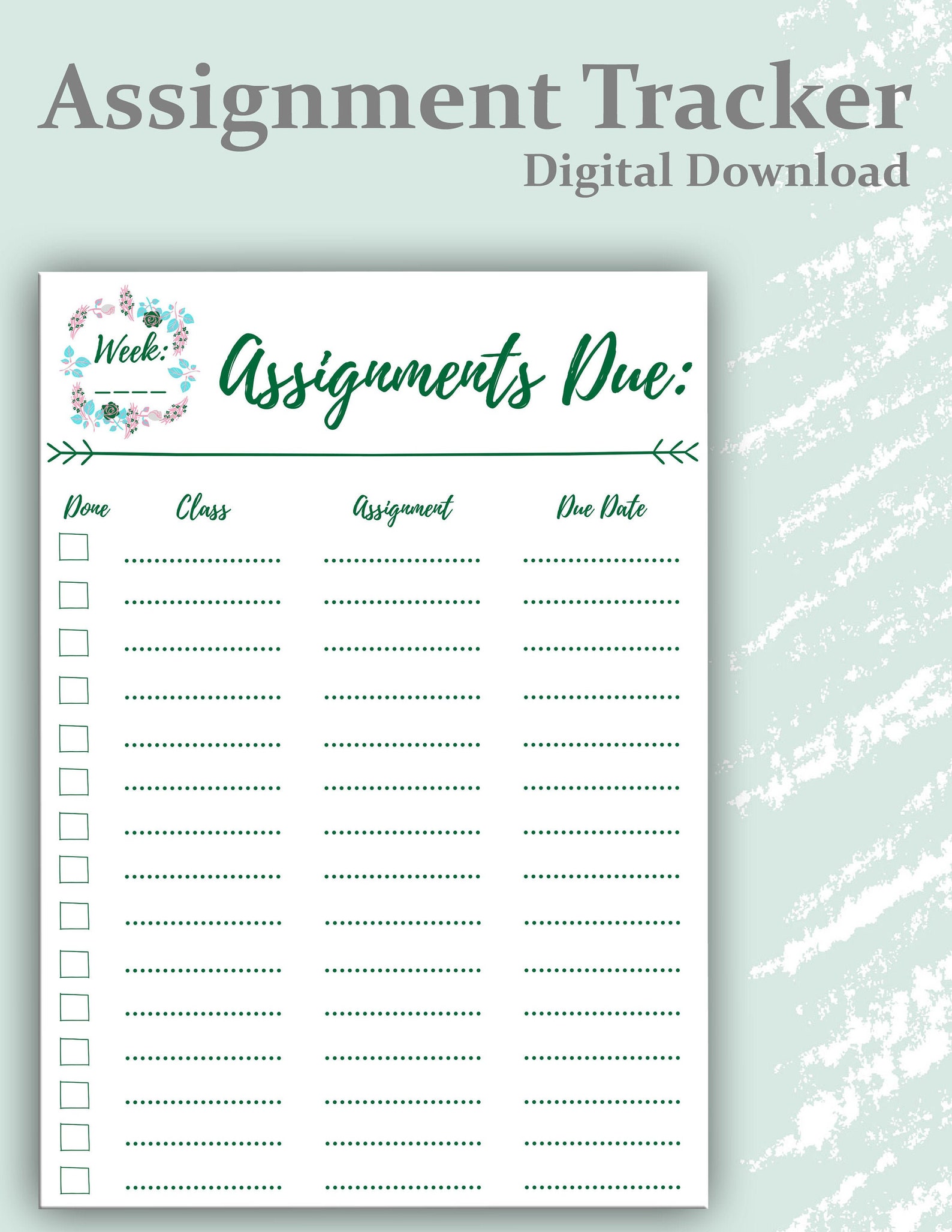 Printable Weekly Assignment Tracker College Assignment Etsy