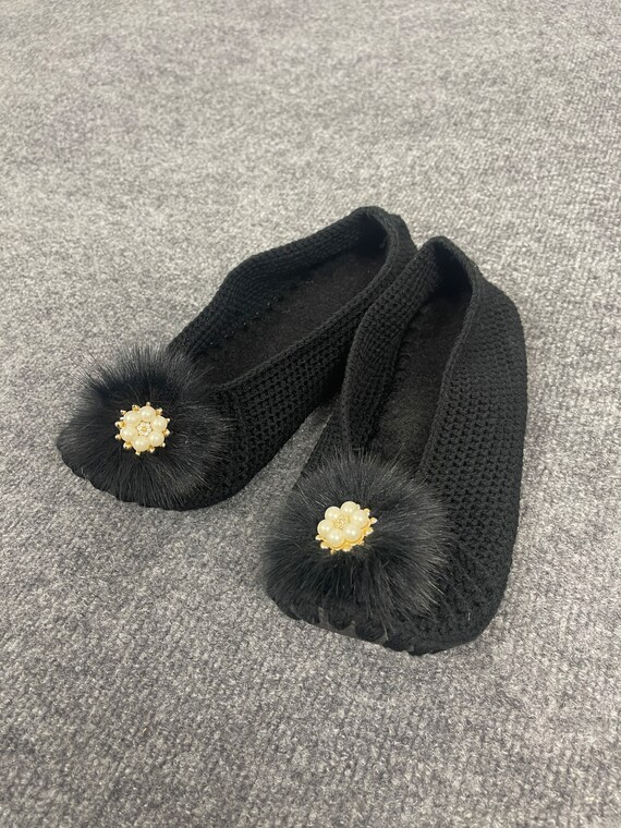 HANDMADE Slippers Size US 7.5 8 EU 39 40 Slippers Home Shoes Black