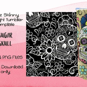 20oz Straight Skinny Tumbler Template Sugar Skull Seamless