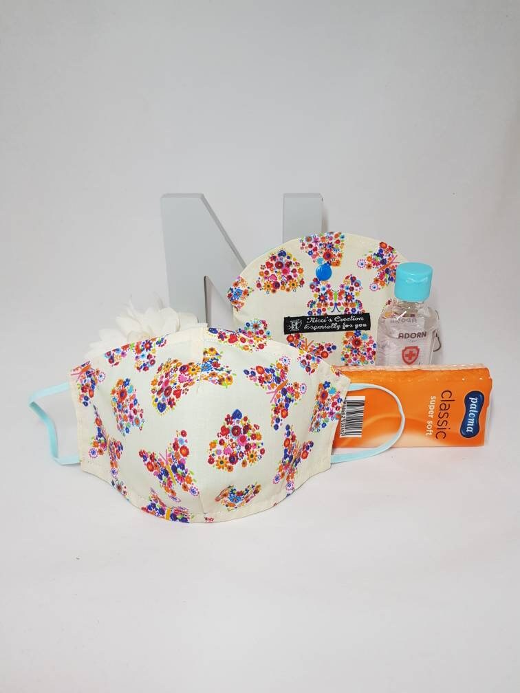 Face Mask Gift Set Size Medium Floral Hearts Reversible Etsy UK