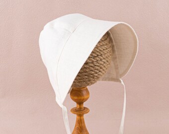 White Linen sunbonnet, Baby summer beach hat, Linen Baby Sun Hat Toddler, Sunbonnet Hat Newborn Linen Bonnet, Sun Bonnet