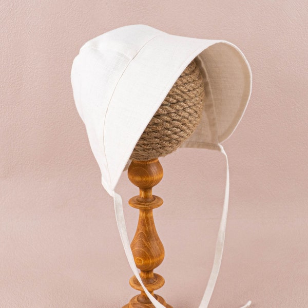 White Linen sunbonnet, Baby summer beach hat, Linen Baby Sun Hat Toddler, Sunbonnet Hat Newborn Linen Bonnet, Sun Bonnet