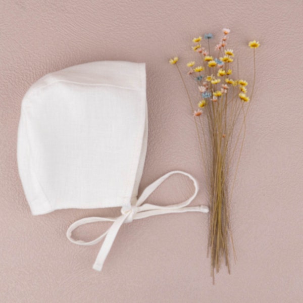 Linen Bonnet (with choice of other colors), Baby summer hat, Newborn bonnet,