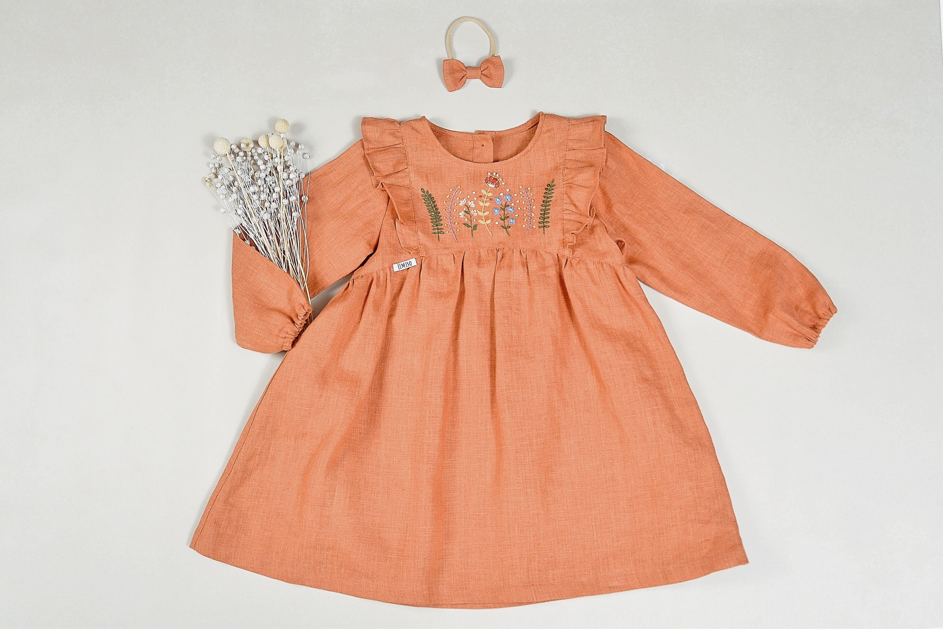 Flower girl linen dress Embroidered baby dress Linen girls Etsy