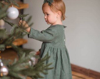 Linen baby dress, Baby Christmas dress, Toddler linen dress for special occasion or birthday, Sustainable baby clothes, Baby boho dress