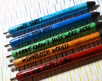 Explicit Work Gel Pens | Cuss Word Gel Pens | Work Gel Pens | Custom Wood Grain Gel Pens | Gag Gift