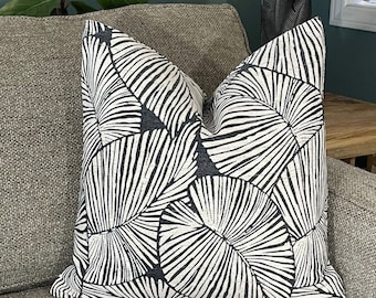 Tropical Leaf Print Pillow Cover in Black and Cream, 20" x 20"/Home Decor