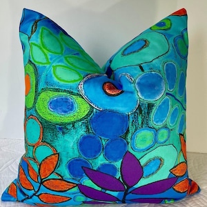 Vibrant Tropical Garden Flower Print Pillow Cover/ 20&quot; x 20&quot;/Designer Fabric by Vagabond Folk Art