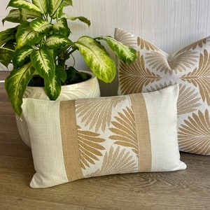 Contemporary Accent Pillow Cover in Gold and White 12&quot; x 20 Lumbar Designer Fabric/Indoor, Outdoor