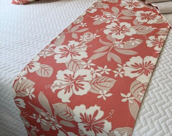 Coral Hibiscus King or Queen Sized Bed Runner/ 20" Wide x 102" Long