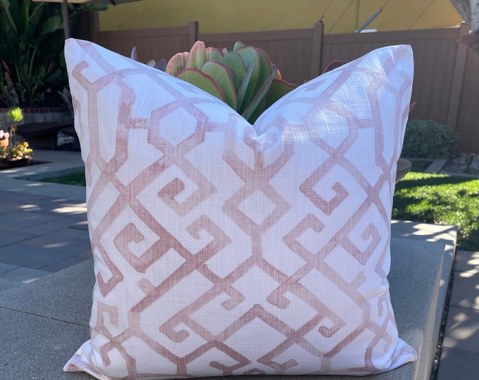 Rich Blush and off White Canvas Pillow Cover in Geometric Print 20 X 20