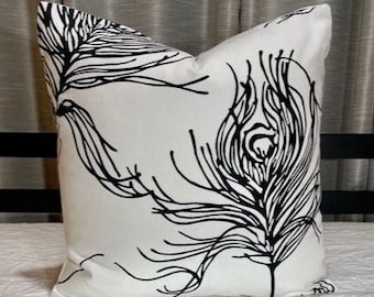Contemporary Black and White Abstract Floral Pillow Cover, 20" x 20"
