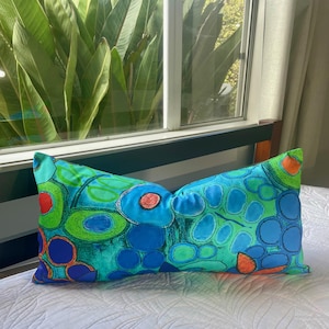 Vibrant Tropical Garden Flower Print Pillow Cover/ 12&quot; x 24&quot;/Designer Fabric by Vagabond Folk Art
