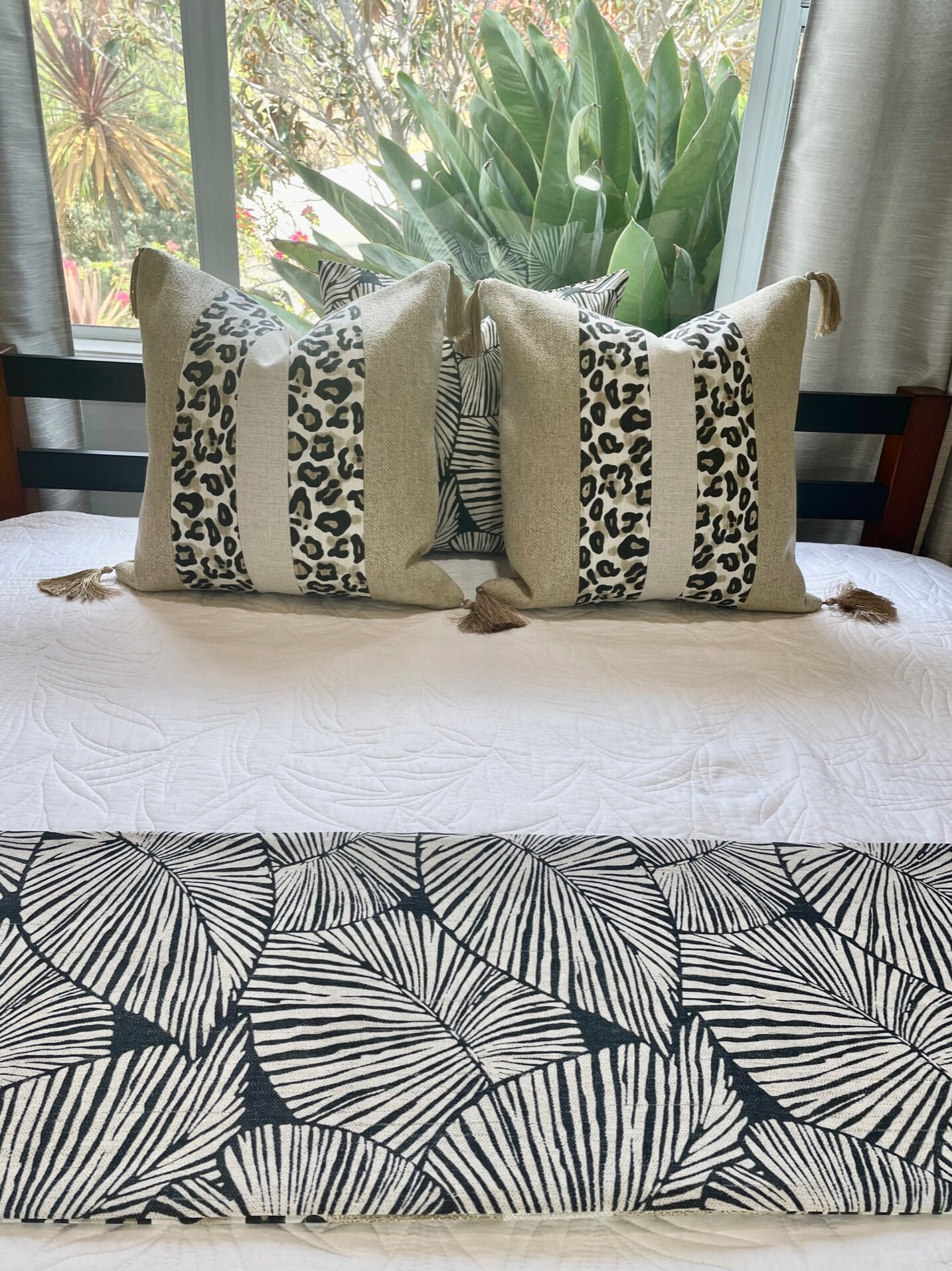 Reversible Runner in Leopard Print and Tropical Leaf Print/bed Runner