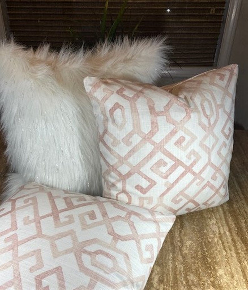 Rich Blush and off White Canvas Pillow Cover in Geometric Etsy