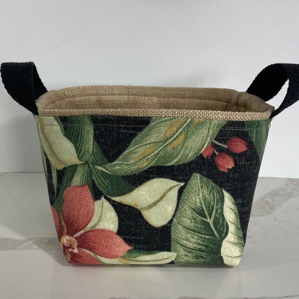 Tropical Floral Basket, Fully Lined With Fabric Handles/Gift Basket/Storage Basket