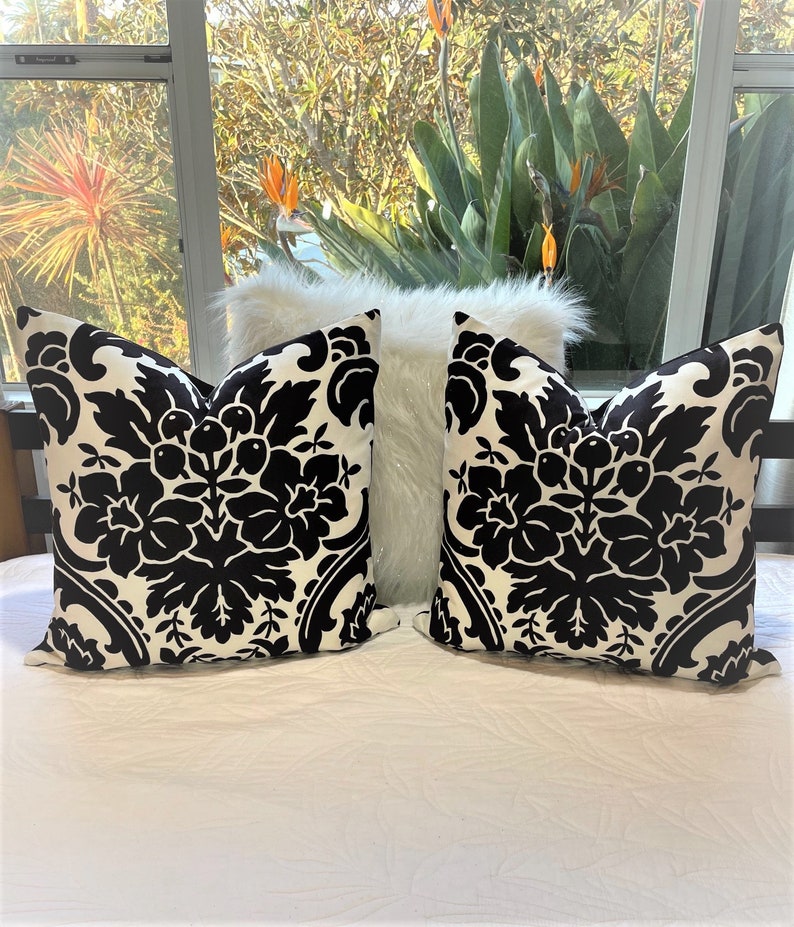 Black and White Damask Pillow Covers 20 X 20 Etsy