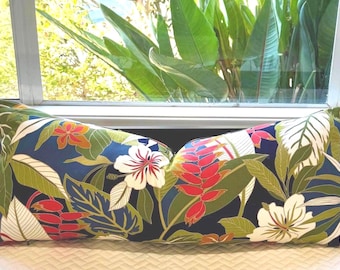 Tropical Lumbar Pillow Cover/14 X 32/Barkcloth Fabric