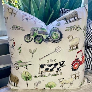 Adorable On the Farm Throw Pillow Cover/ 20&quot; x 20&quot; Handmade Home Goods
