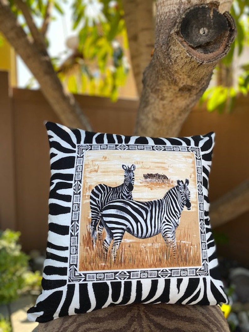 Zebra Print Accent Pillow Cover. Soft Cotton Fabric With Woven Back in Gold Tones. 20 X 20 Cover