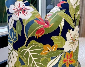 Tropical Floral Pillow Cover 20"x 20", Hawaiian Barkcloth, Handmade Home Decor