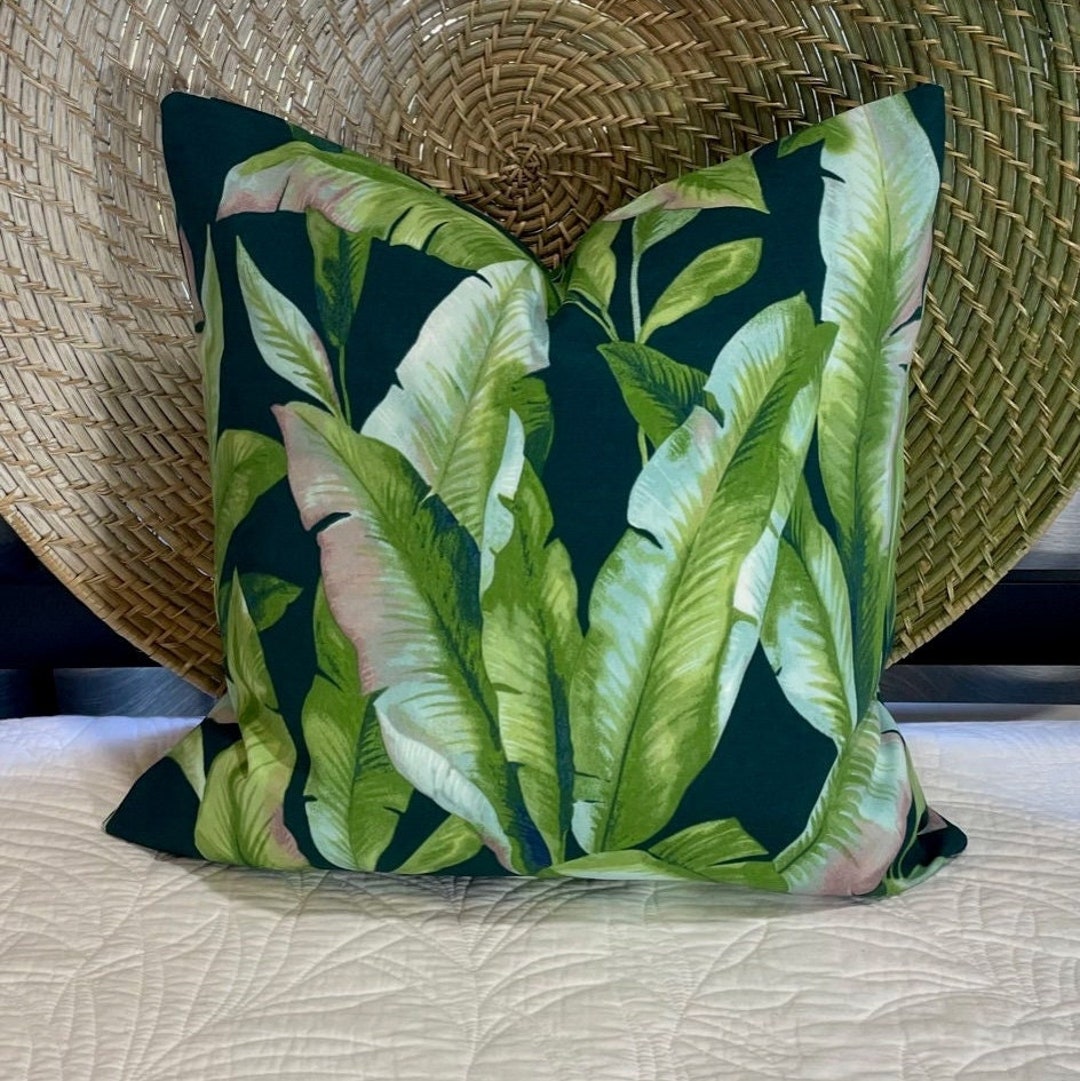 Beautiful Tropical Leaf Accent Pillow Covers/ Hawaiian Print Pillow