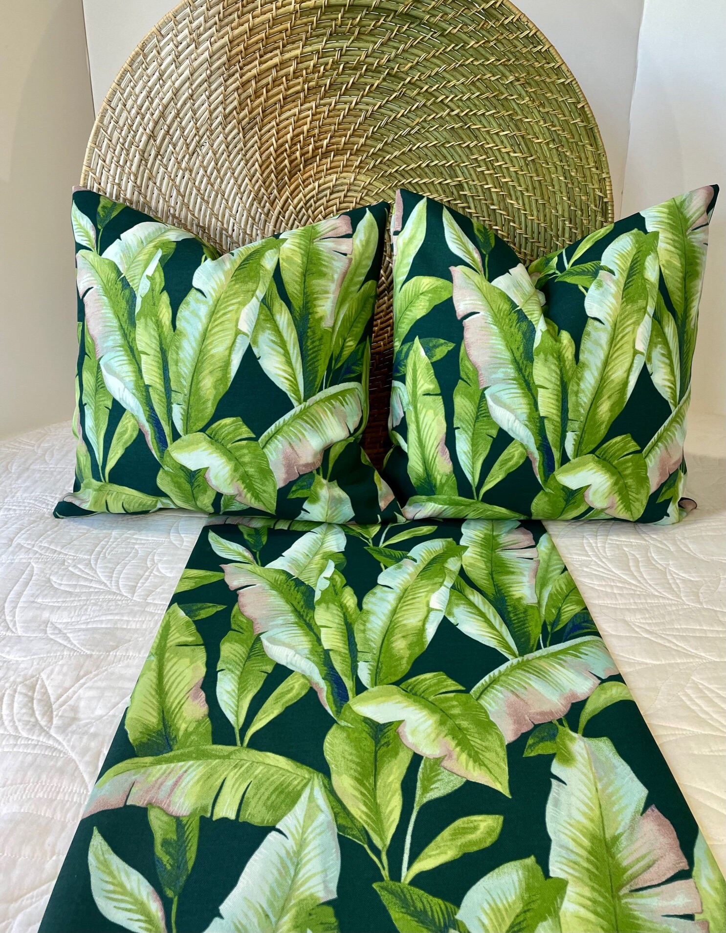 Beautiful Tropical Leaf Accent Pillow Covers/ Hawaiian Print Pillow