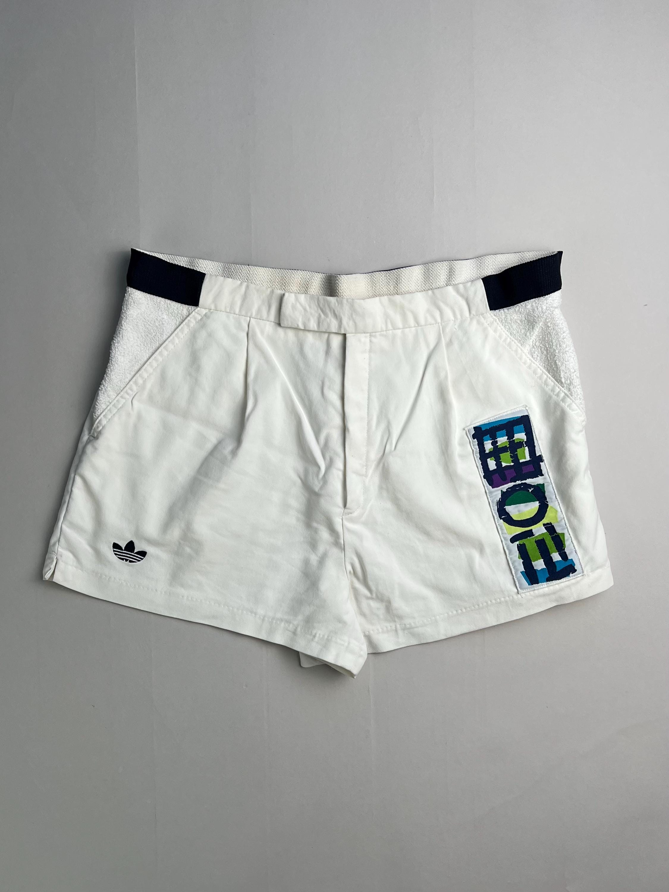 Short De Tennis Vintage Homme Taille XL (44) - Blanc Polyester Années 90 Très Bon état