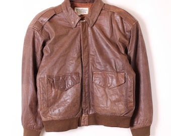 ヴィンテージレザーボンバージャケット ブラウン XL - Etsy 日本