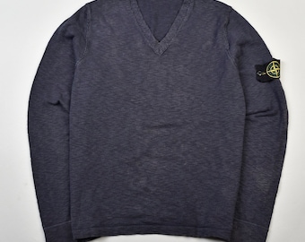 Tricot fin Stone Island à col en V Bleu - L